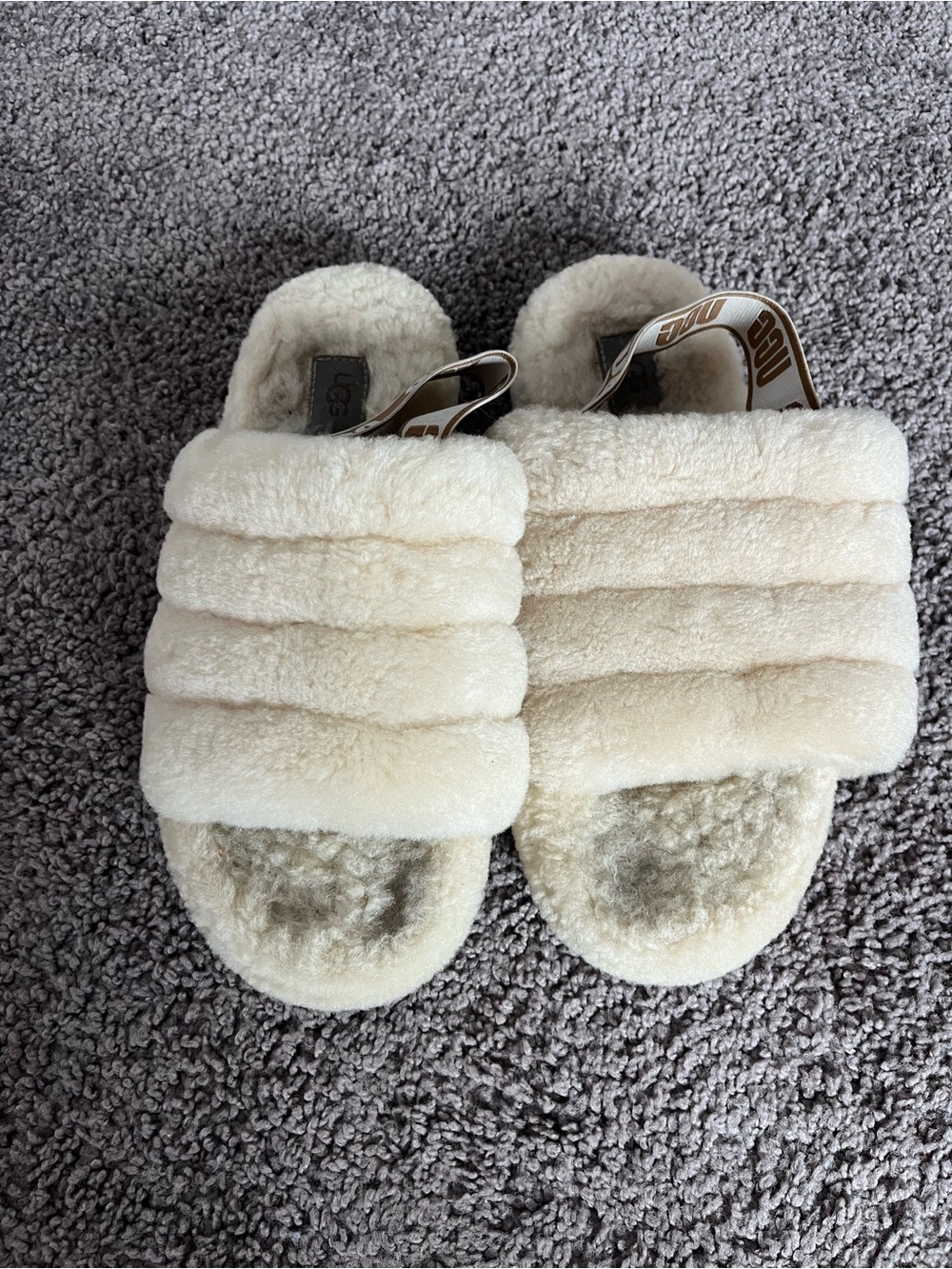 UGG Cream Plush Shearling Slide with Branded Back Strap